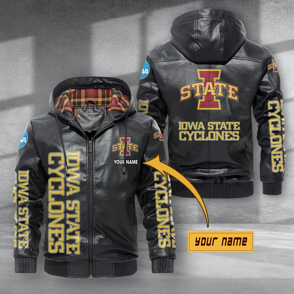 Iowa State Cyclones Hooded Leather Jacket Football Leather Jacket
