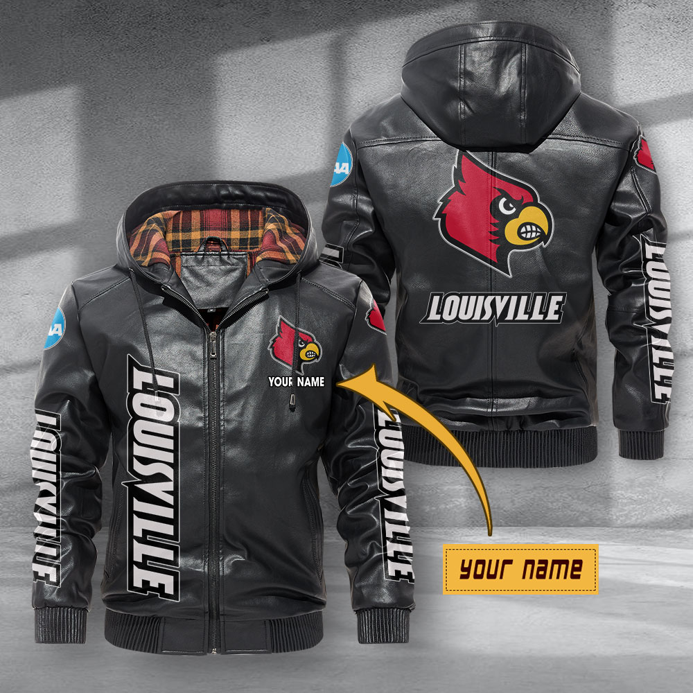 Louisville Cardinals Hooded Leather Jacket Football Leather Jacket
