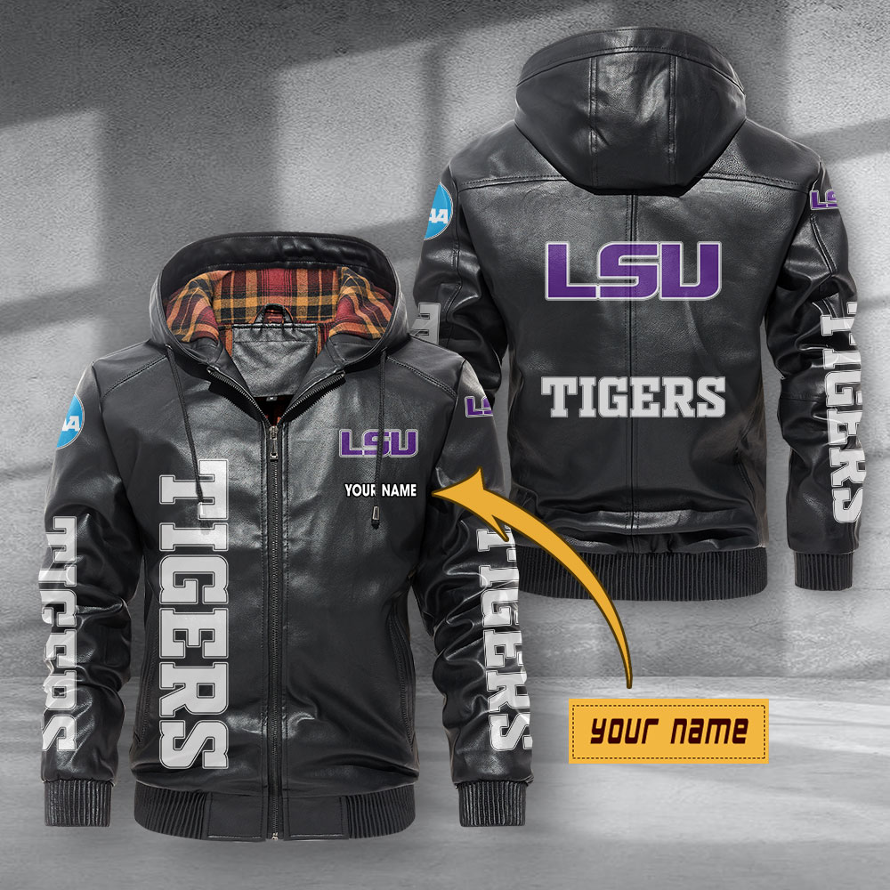 LSU Tigers Hooded Leather Jacket Football Leather Jacket