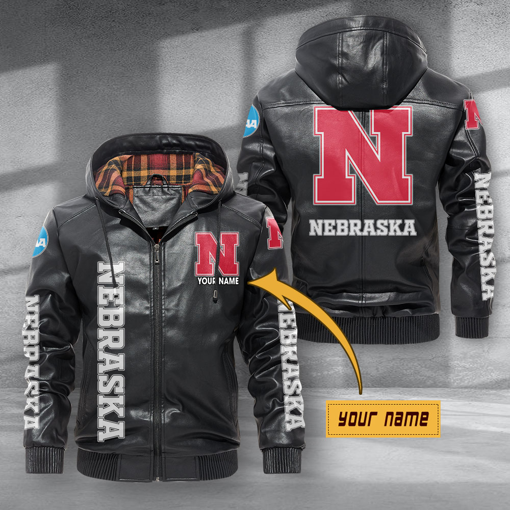 Nebraska Cornhuskers Hooded Leather Jacket Football Leather Jacket
