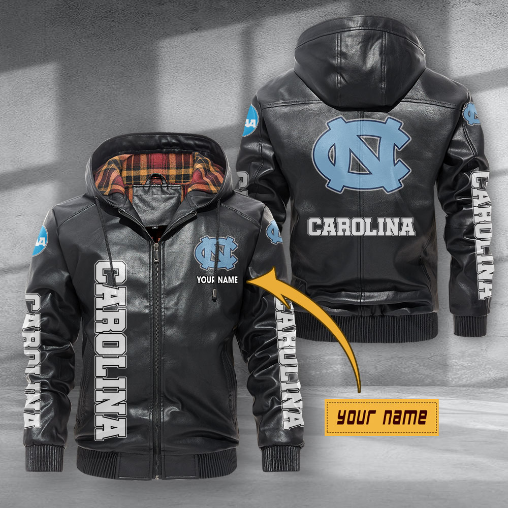 North Carolina Tar Heels Hooded Leather Jacket Football Leather Jacket