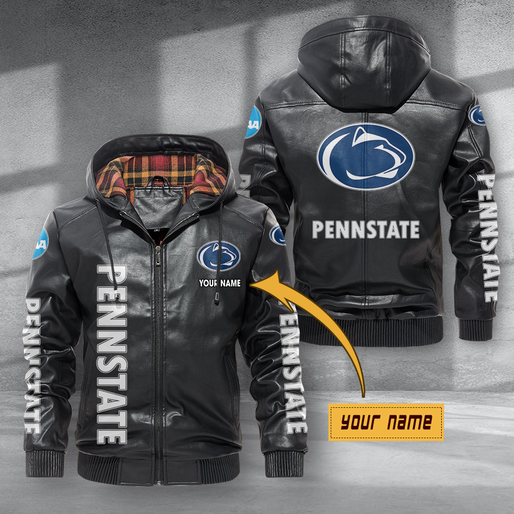 Penn State Nittany Lions Hooded Leather Jacket Football Leather Jacket