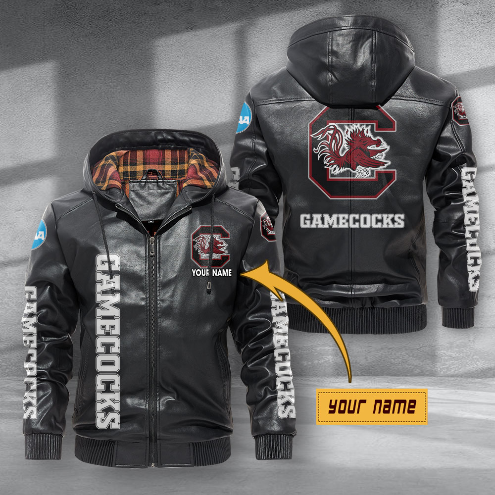 South Carolina Gamecocks Hooded Leather Jacket Football Leather Jacket
