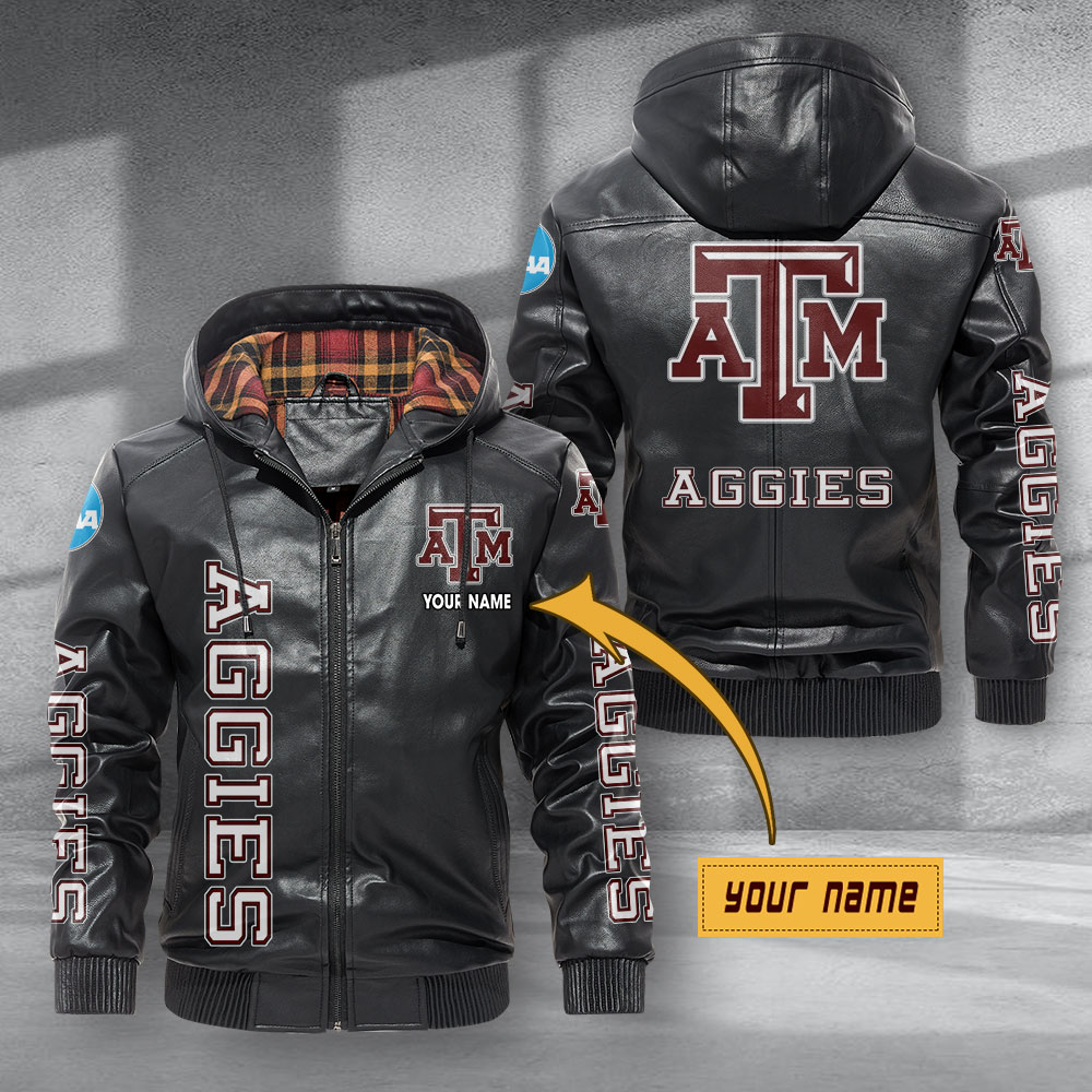 Texas A&amp;M Aggies Hooded Leather Jacket Football Leather Jacket